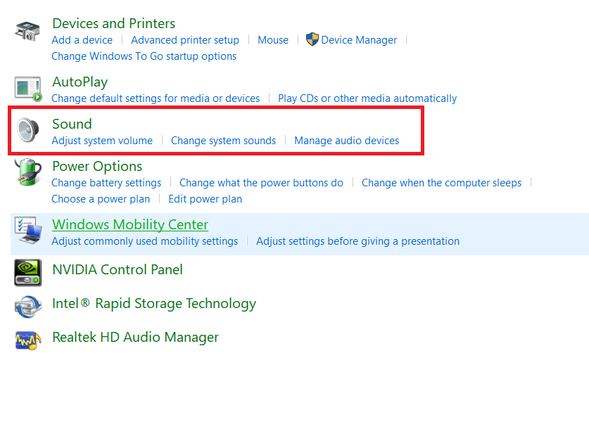 Hardware & Sound Menu