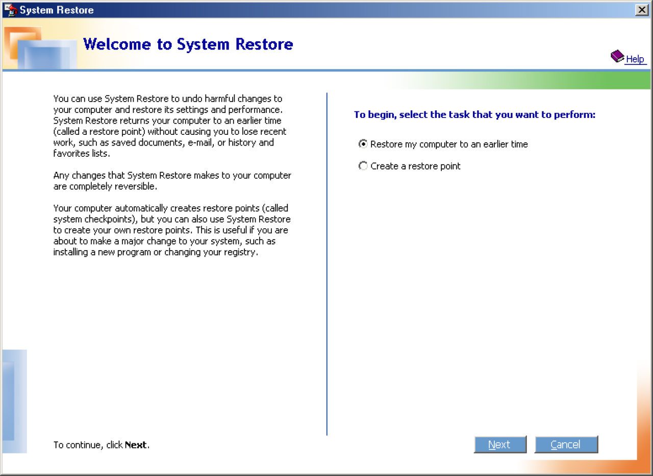 system restore windows me