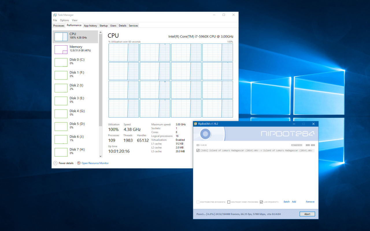 windows task manager all processors
