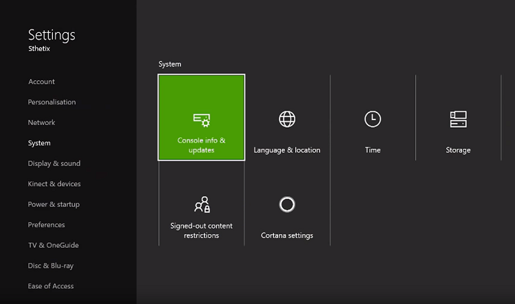 System Info xbox one