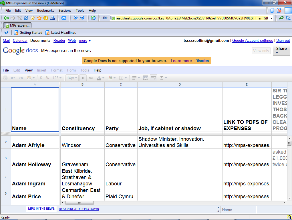 K-Meleon Google Docs