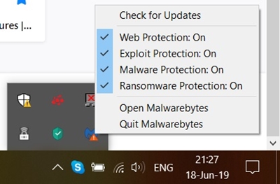 Malwarebytes Protection Tray