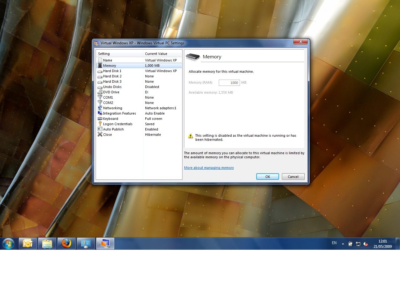 Windows XP Mode memory