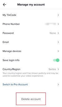 delete account option