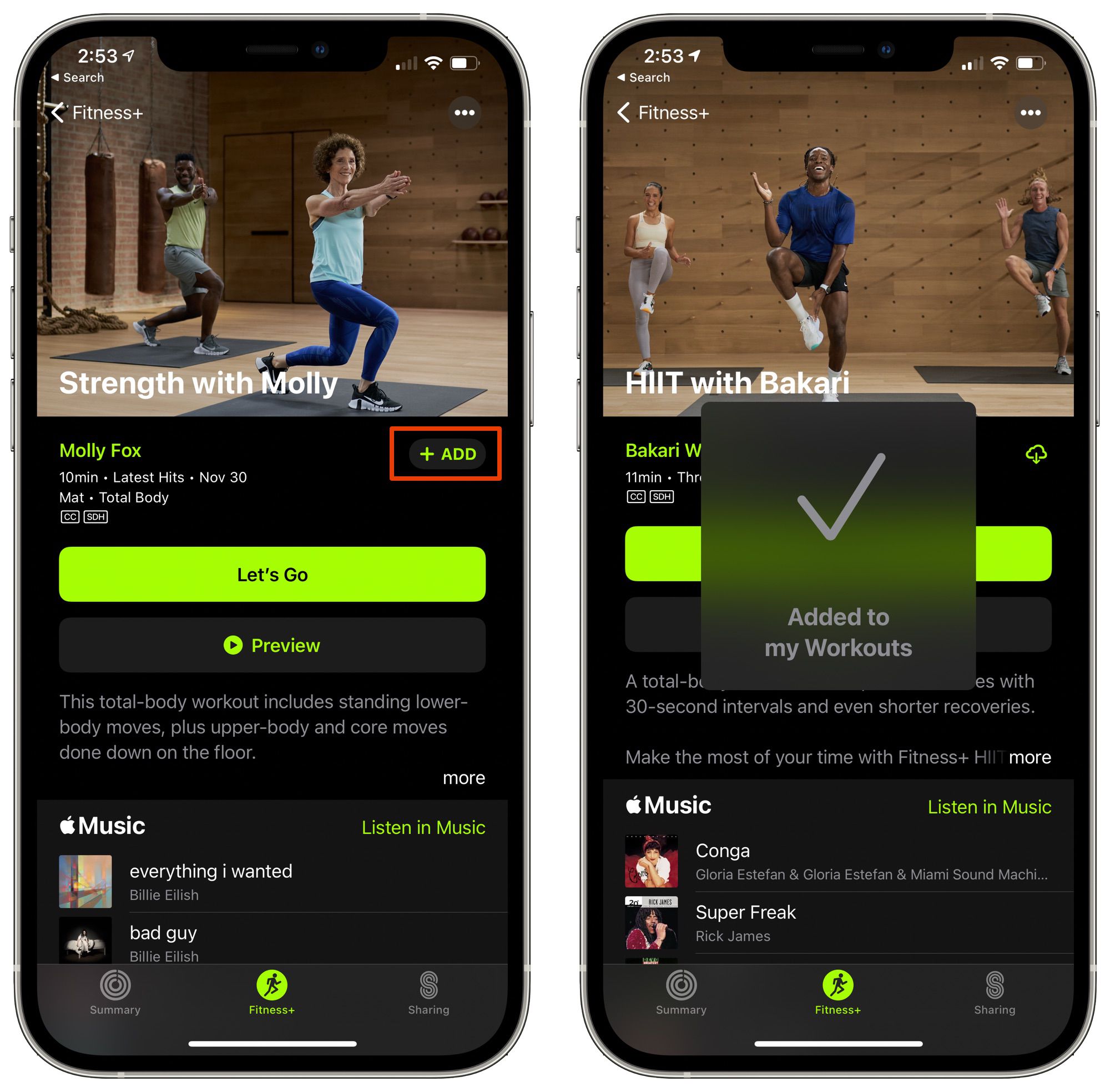 fitness plus add favorites