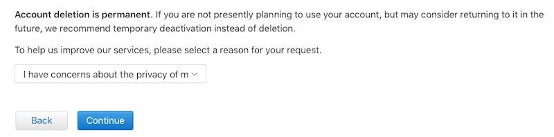 account deletion reason