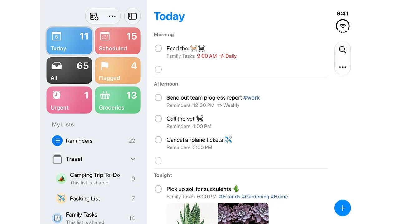 reminders side bar view