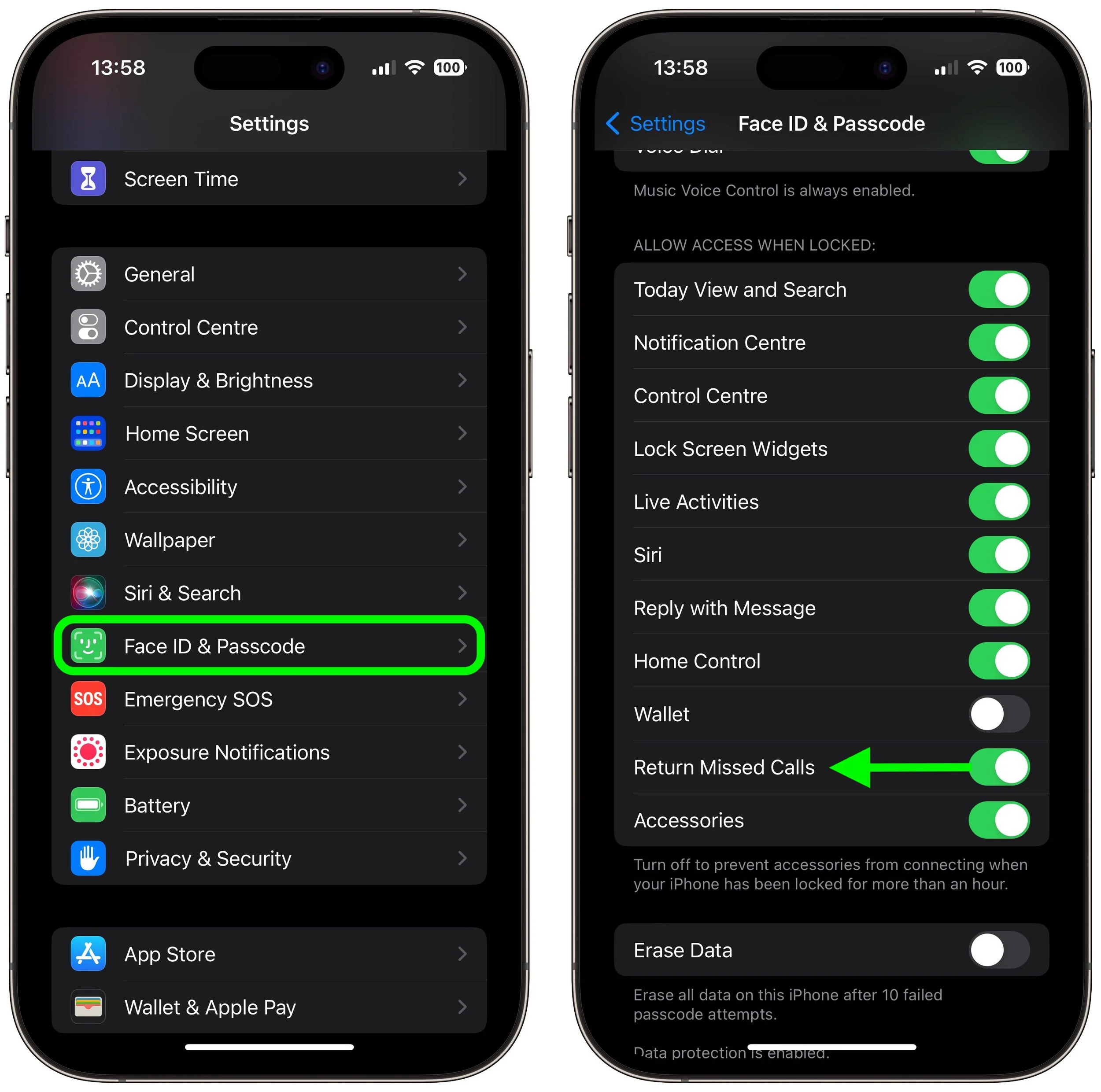 disable return missed calls lock screen